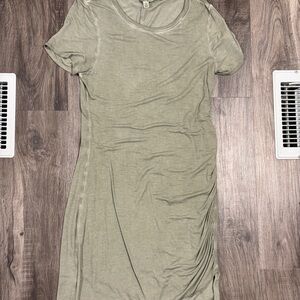 Green Asymmetrical Ruched Midi Dress